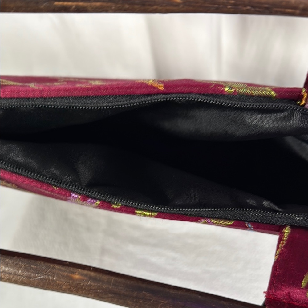 Vintage Avara Style Asian Dragonfly Satin and Wood Purse - Picture 5 of 6